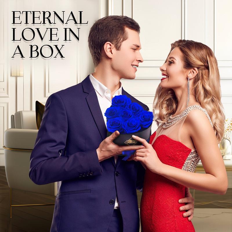 Immortal Love Black Heart | 7 Blue Roses Box Decor