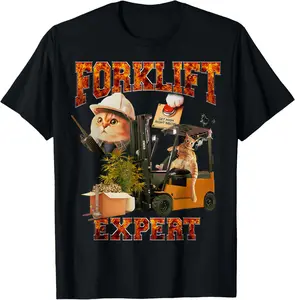 100% cotton Unisex funny Driver Quote Furry Forklift Expert Get High Right Meow T-Shirt, Small, Black