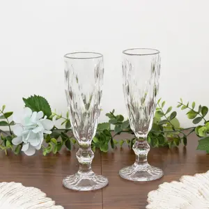 6-Pack Crystal Cut Champagne Flute Glasses 6oz Textured Design Clear 8" - Wine Goblets for Toasts & Celebrations