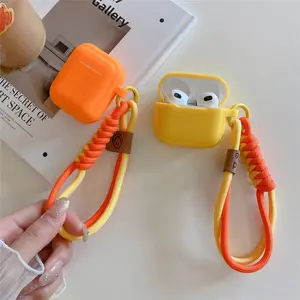 Korean lovely orange woolen yarn smiling weaving rope fall prevention earphone case for airpods 1 2 3 4 pro 2 protection fundas