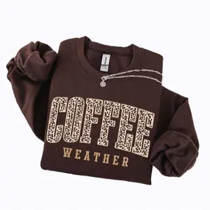 Coffee Weather Sweatshirt, Leopard Print Long Sleeve, Coffee Lover Sweatshirt, Fall Sweater for Women, Autumn Tshirt, Coffee Lover shirt Gift