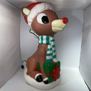 Gemmy Industries 130686 24 in. Rudolph Lighted Blow Mold Outdoor Decor with Green Present - Brown