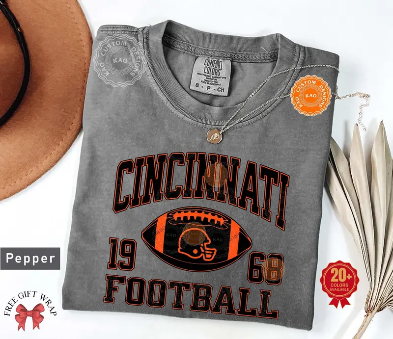 Comfort Colors Cincinnati Football Sports Gear, Unisex Cincinnati Game Day T-Shirt, Football Fan Shirt,  Gift For Her, Trendy Bengal Clothes