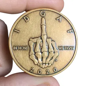 ZFG INC. IDGAF Reminder Coin - Large Heavyweight 1oz Challenge Coin with Skeleton Middle Finger Design & "In None We Trust" Inscription