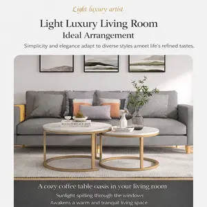 2pcs Modern Nesting Coffee Table Set, Faux Marble Round Tables with Gold Metal Frame for Living Room