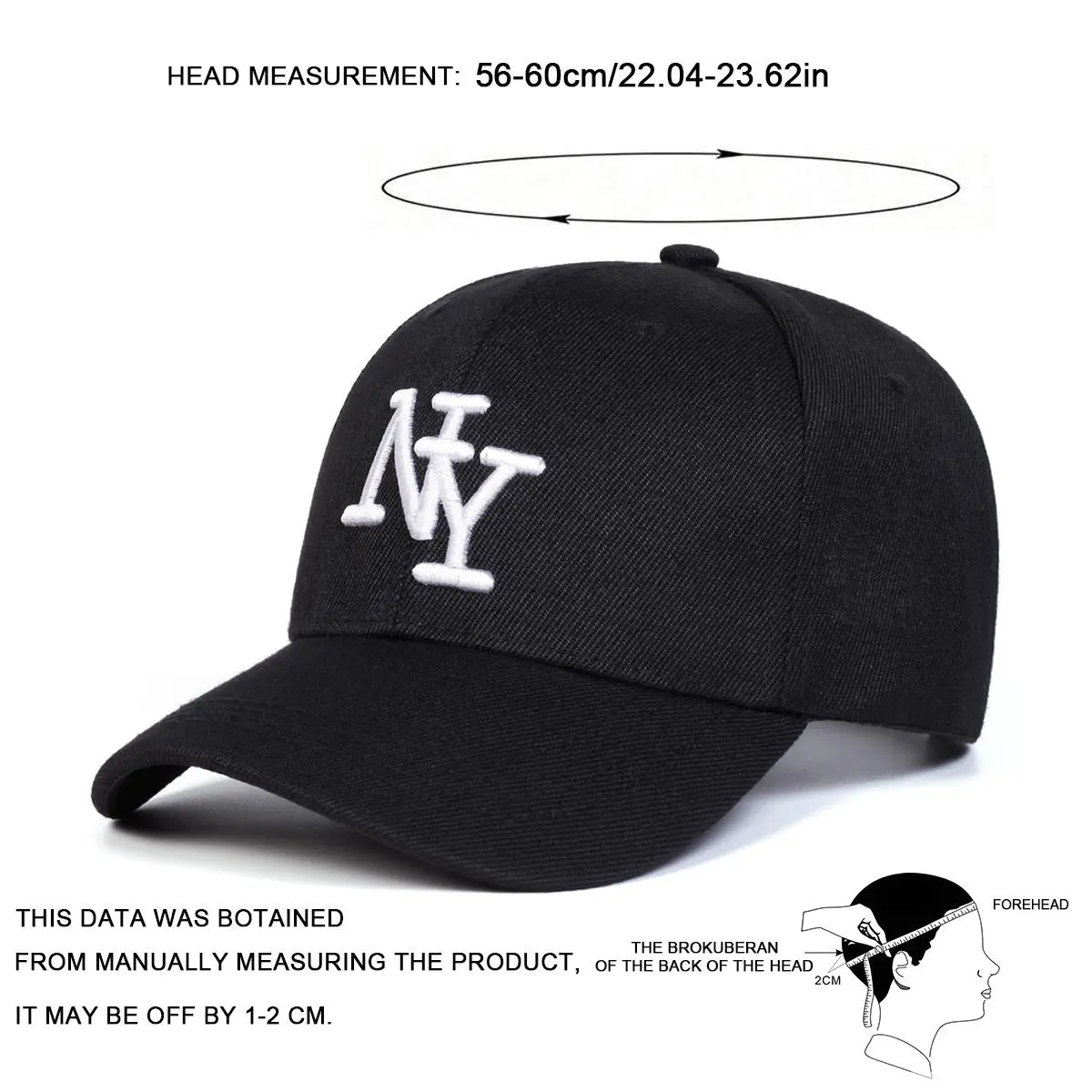 Men's NY Embroidered Baseball Cap - Adjustable Custom-Fitted NYC Graphic Human Size Hat, Fashion Casual Outdoor Cap for Spring & Autumn Travel, Seaside Party, Custom-Fitted Hats, Nyc Graphic Hats