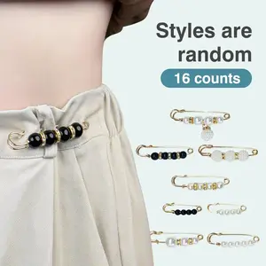 16PCS Faux Pearl Brooch Waist Pins, Mixed Style No-Sew Clips for Dresses, Cardigans, Shawls and Pants Waist Adjustment assortment