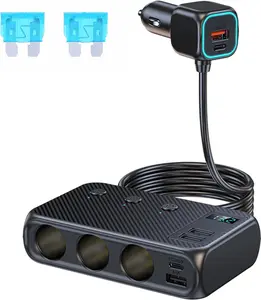 171W Car Cigarette Socket 3 Cigarette Lighters 4USB & Dual PD Ports Car Phone Charge Adapter Cigarette Lighter Adapter Compatible with iPhones iPads Moblie Phone Car Recorder Tablet