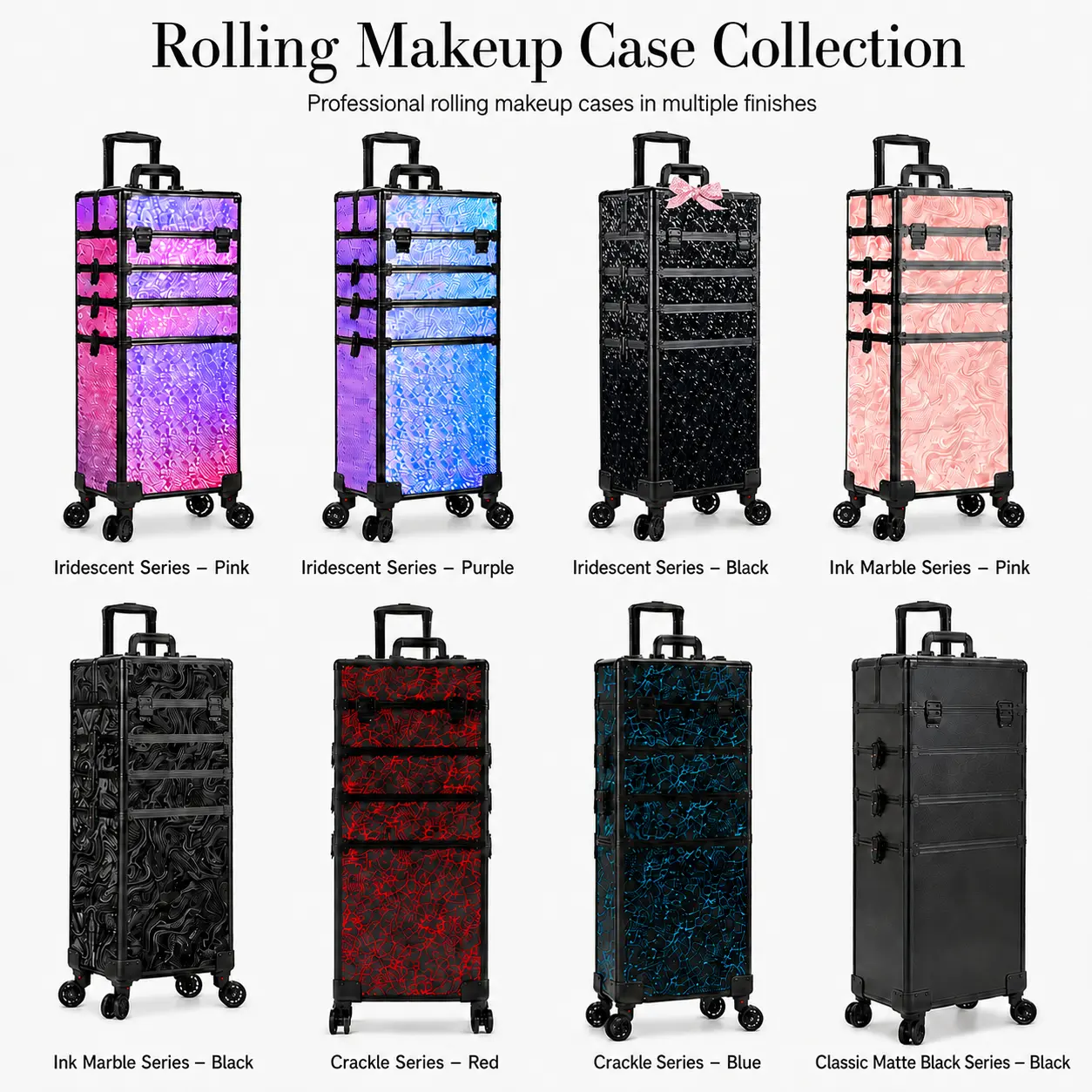 KEEYOTEK Chic Durable Metal Modern Rectangular Cosmetic Toiletry Organizer Box - Adjustable Vanity Organization Solution with Rotatable Wheels for Makeup Enthusiasts’ Home Storage of Makeup, Nail Tools, Hand, Travel Beauty Bag, Multifunctional