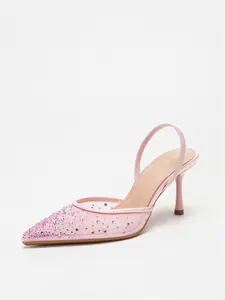 Women's Mesh Rhinestone-Embellished Pointed Toe Slingback Stiletto Heels, Stylish High Heels for Party, Date, Fashion Events & Daily Wear, Trendy Versatile Footwear for Women, Classic Glamorous Shoes, Elegant Party Shoes