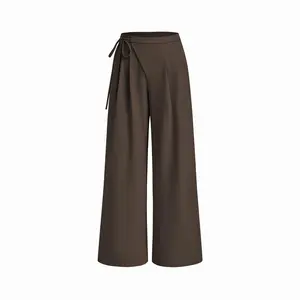 Cider Mid Rise Tie Side Knotted Pleated Wide Leg Trousers