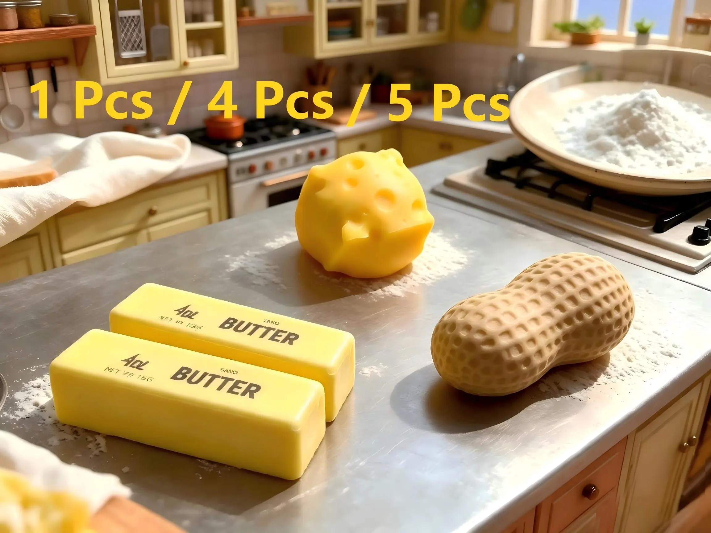 1pc/4pc/5Pcs Simulation Butter Cheese Peanut Stress Relief Toy, Squishy Dough Ball, Squishy Stress Balls, Stress Ball Fidgets, Ideal for Party Gifts, Birthday Presents, Christmas Gifts