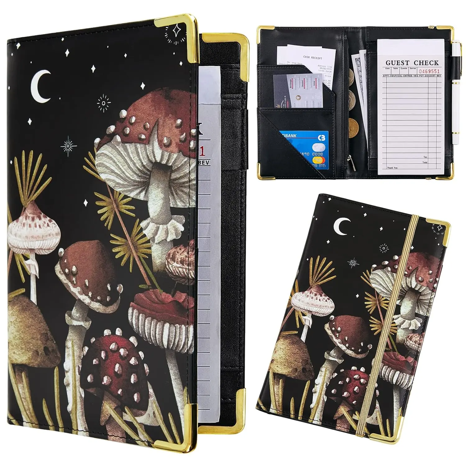 Waitress Book Black Server Books for Waitress Waiter Book with Money Zipper Pocket Serving Book Server Notepad Waitress Accessories