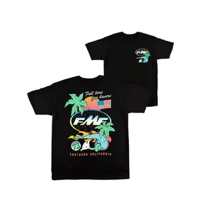 🌴🇺🇸 Men's American Street Style Tee – Palm Tree Sunset US Flag Print with FMF Exhaust Pipe Design Casual Summer Fitted Graphic T-Shirt, Unisex Cotton Comfort, TikTok Viral Streetwear, Bold Statement Outfit, Summer Essential