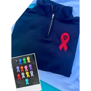 Awareness Ribbon Embroidered Black Quarter Zip Pullover