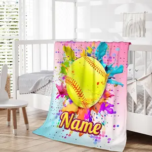 1pc Creative Personalized Text Customization, Paint Baseball Pattern Name Customized Print Blanket, Fleece Gift Blanket, Customized Gifts; Multi-purpose Suitable for Outdoor Beach Camping Car Living Room Sofa Cover Pet Blanket Office Cove