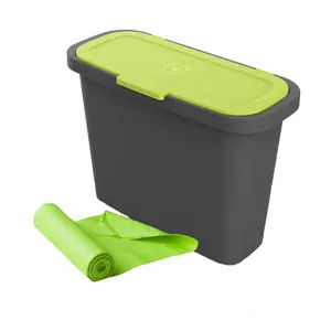 212 MAIN RSI-MC-C9-COMBO Compact 2.4 gal Kitchen Caddie with Lockable Lid, Green Corn Biodegradable Kitchen Composting Bags, Moisture Retention for Organic Waste, Black & Green