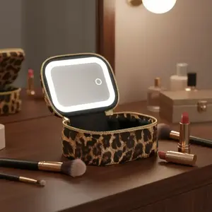 Portable Makeup Bag with LED Light & Mirror, Removable Battery-Powered Travel Cosmetic Case, Makeup Organizer Pouch & Box for Women