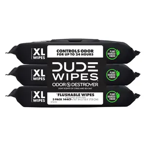 DUDE Wipes - Flushable Wipes - 3 Pack, 144 Count - Shea BUTTer Smooth Extra-Large - Vitamin-E & Aloe - Septic and Sewer Safe
