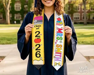 Custom Teacher Graduation Stole: Class of 202, Graduation Sash, Personalized Sash Pencil Name, Teacher Achievement Scarf Gift