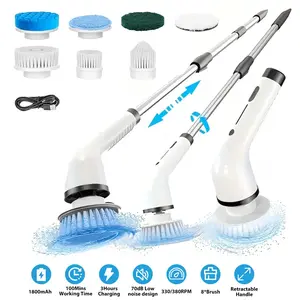 2026-Spring Limited Time | Upgraded Cordless Electric Spin Scrubber Cleaning Set 8 Replaceable Brush Heads, 3-Level Extendable Handle, Dual Speed, IPX7 Waterproof For Bathroom, Kitchen, Toilet, Window, Pool & Car Cleaning
