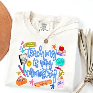 Comfort Colors Shirt 100% Cotton USA , Teaching Is My Ministry T-Shirt, Christian Teacher Shirt, Girly Lace Dainty Tee, Vintage Grandmillennial Teacher Shirt, Faith Based School Outfit, Cute Teacher GiftCotton Fabric Trendy Casual Women Gift