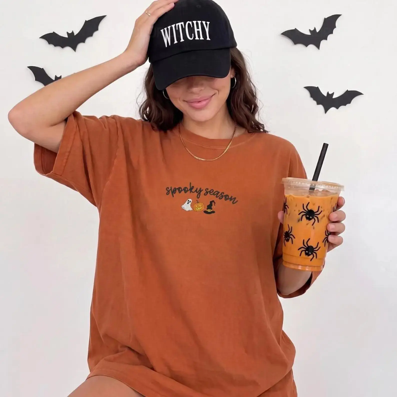 Spooky Season Embroidered Comfort Colors T-shirts, Fall Embroidered T Shirt, Cozy Autumn Gift