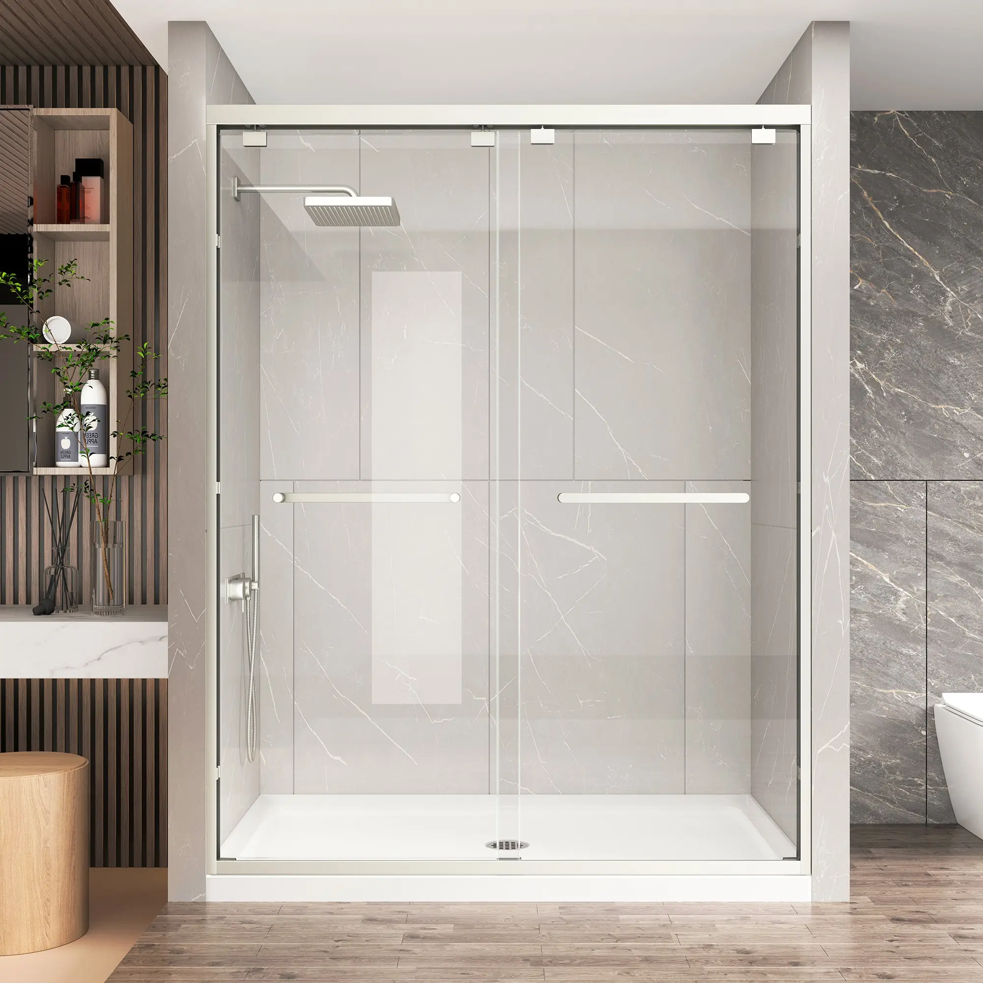 KPUY Glass Shower Door, Adjustable 43–66", Semi-Frameless, Anti-Water Spot Coating Bathroom Door Door Entrance