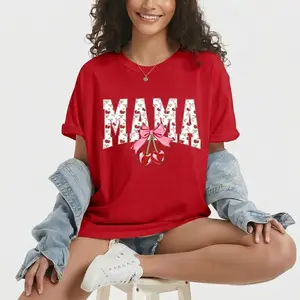 Red "MAMA" With Heart Accent Print Casual Tee Shirt TOP