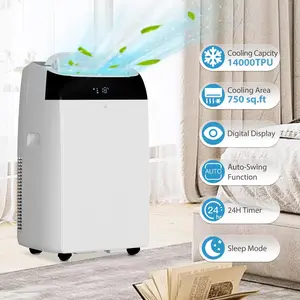 14,000 BTU Portable AC Unit with Built In Dehumidifier and Remote Control, Easy Roll Cooling System for Home Office, Window Exhaust Kit Included