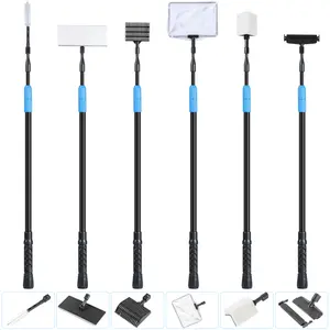 AquaMiracle 6 in 1 Adjustable Aquarium Cleaning Tool Kit Fish Tank Cleaning Kit for 20-160 Gallon Tank with Telescopic Long Handle, Algae Scraper, Scrubber Pads, Tube Cleaner, Fish net, Gravel Rake Fathersdaygift Removal
