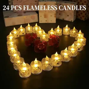 24PCS Flameless LED Tea Light Candles - Crystal Glass Votive Candles with Realistic Warm White Flicker, Battery Operated (Batteries Required), Romantic Glow, Safe Illumination for Christmas Home Decor & Wedding Gifts