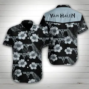 Van Halen Gift For Fan EVH Memorials Eddie Van Halen Blue Grey Summer Flower Hawaii Shirt For Men HG