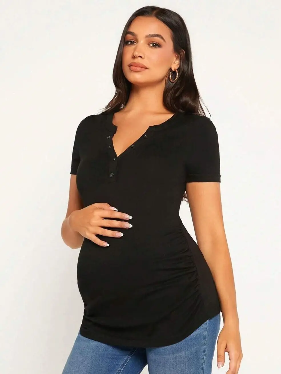 Maternity Short Sleeve T-Shirt, Solid Color Fitted Casual Basic Pregnancy Top for Summer