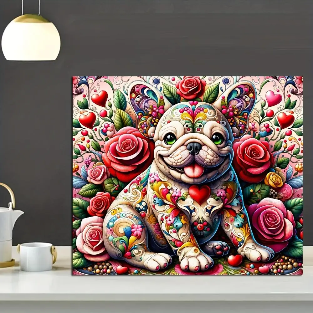 French Bulldog Pattern DIY Diamond Art Colorful Painting Kit without Frame, Diamond Pattern Design, DIY 5D Diamond Art Painting Kit, Wall Art Decor for Home Living Room Bedroom, Animals