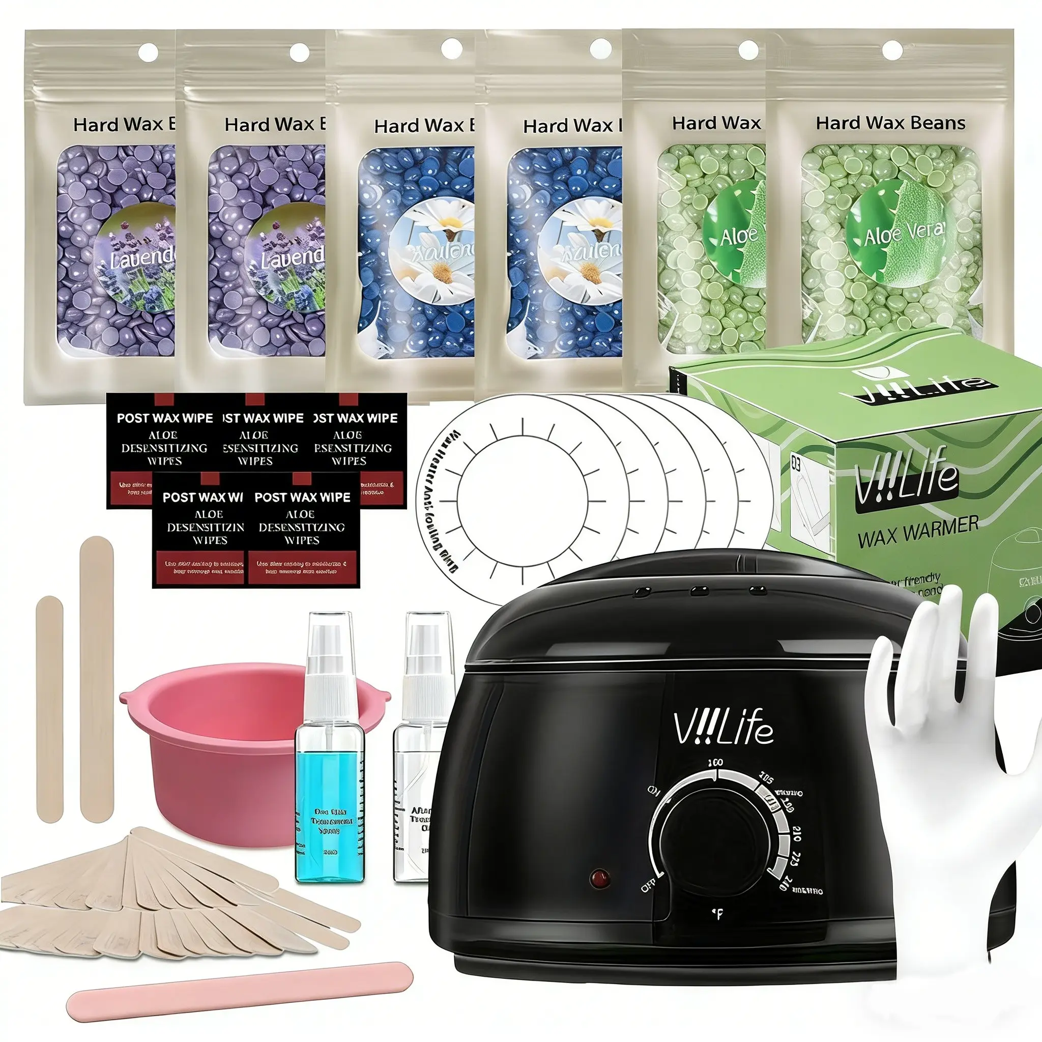 Vilife Full Hair Removal Kit, Unisex Quick Heating Portable Home Waxing Design, Removes Coarse and Fine Hairs, Suitable for Sensitive Skin, Salon-Grade Results, Sensitive Skin Waxing, Hard Waxing Kit, Wax Warmer Kit, Gentle