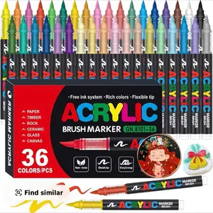 36 Colors Direct Liquld Soft Head Acrvlic Marker Pens.  Acrviic Palnt Markers, Brush Tip Acrylic Paint Pens, Ideal for Canvas, Wood, Stone, and  DIY Crafts