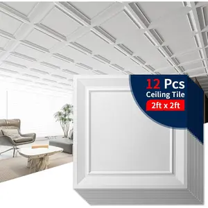 Ceiling Tiles 24 x 24 Drop Ceiling Tiles, 12 Pack Drop in High Grade PVC Wall Panels, Fire Rated, , Light Weight, Cover 48 Sq.Ft, White