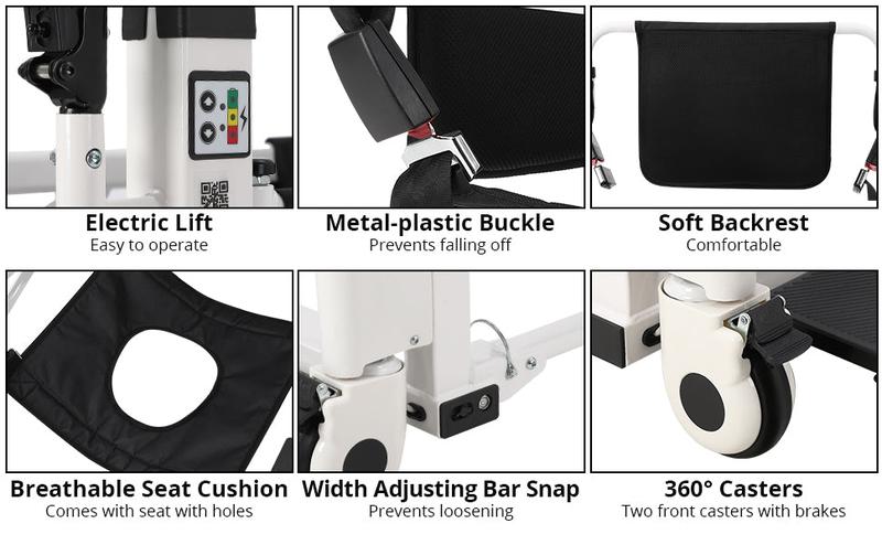 GARVEE Hoyer Lifts for Home Use, Electric Patient Lift Transfer Chair,Hydraulic Patient Lift Transfer Chair, Bathroom Wheelchair with 180° Split Seat and Potty, Portable Elderly Lift