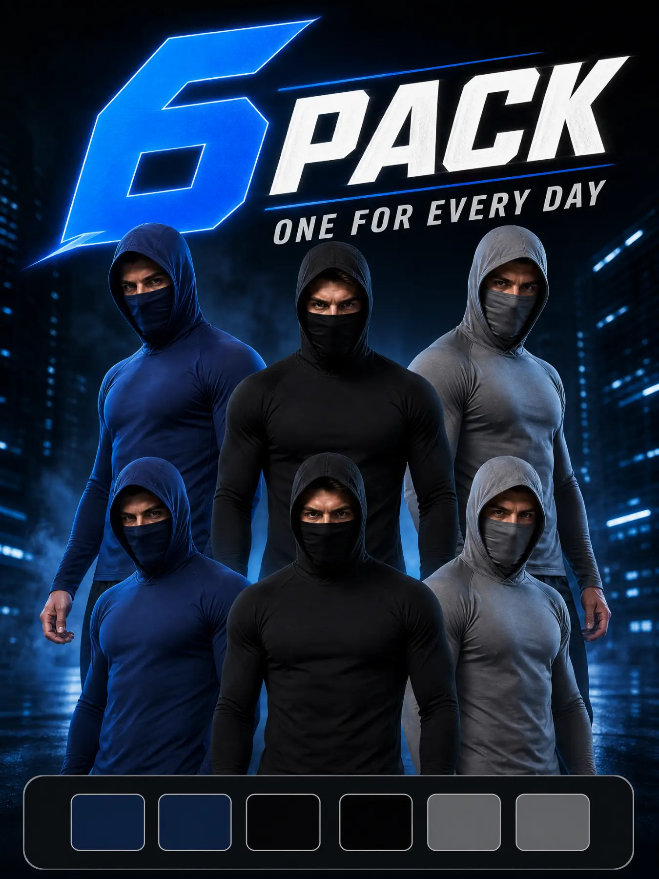 Built To Last 6-Pack Men Athletic Compression Hoodies, 4-Way Stretch Outdoor Workout Shirts