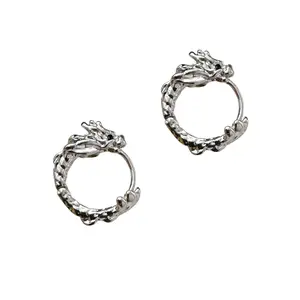 16mm Small Dragon Hoop Earrings for Men Women,Punk Hip Hop Unisex Style
