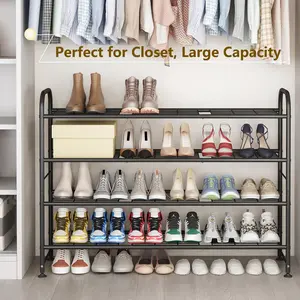 2Tier 3Tier 4 Tier Shoe Rack Storage Organizer for Closet Entryway Metal Grey Adjustable Paint Room