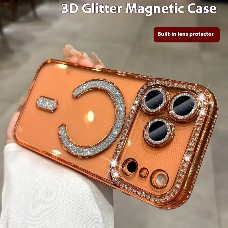 3pcs Set 1 Phone Case + 2 HD Screen Protectors Glitter Rhinestone Case for iPhone 17 Pro Max/16 Pro/15/14/17 Air, Anti-Drop 13 PM Premium Unique Magnetic Protective Cover, New Design, Premium Phone Accessory, Decorative Smartphone Protector