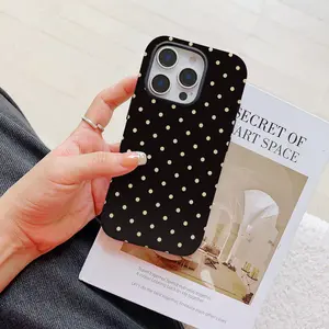 Black apricot colored polka dots Phone Case Suitable For iPhone 17 16 16E 15 14 13 12 11 Pro Max Air X XR XSMAX 8 7 Plus Anti-Shock Hard PC Double-layer Back Cover Accessories