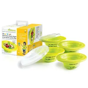 Precise Portions Portion Guidance Bowls with Lids (6 oz, Set of 4) Easy-To-Measure Portion Guides, Silicon Base Prevents Sliding And Tapping