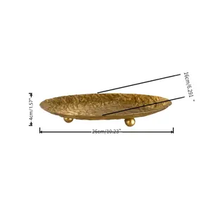 A Handcrafted Iron Storage Tray with a Golden Hammered Texture, Featuring a Stable Three-Legged Design That Elegantly Combines Home Decor with Practical Storage.(Non-Contact) (Non-Contact)