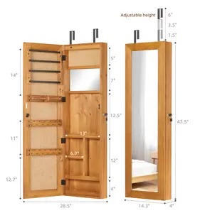 Jewelry Cabinet – Large Mirror Jewelry Armoire with Lock, Wall Mounted or Over Door Jewelry Organizer, LED Lighted Jewelry Box with Full Length Mirror, Jewelry Storage with Ring Cushion Necklace Hooks