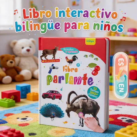Bilingual Spanish Interactive Scientific Kids' Educational Language Toy Book for 3+ Ages - 300+ Words, 13 Themes, Nursery Rhymes, Animal Icons, Early Learning Tool for Preschoolers