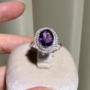 S925 sterling silver ring, Natural Amethyst  gemstone, adjustable size, set size wirh a 10*8mm, high quality setting Engagement Ring, Elegant and Luxurious for Women,,Grils as Wedding&Birthday Gift, Perfect for Daily Wear and Party, Valentine's Day Gift