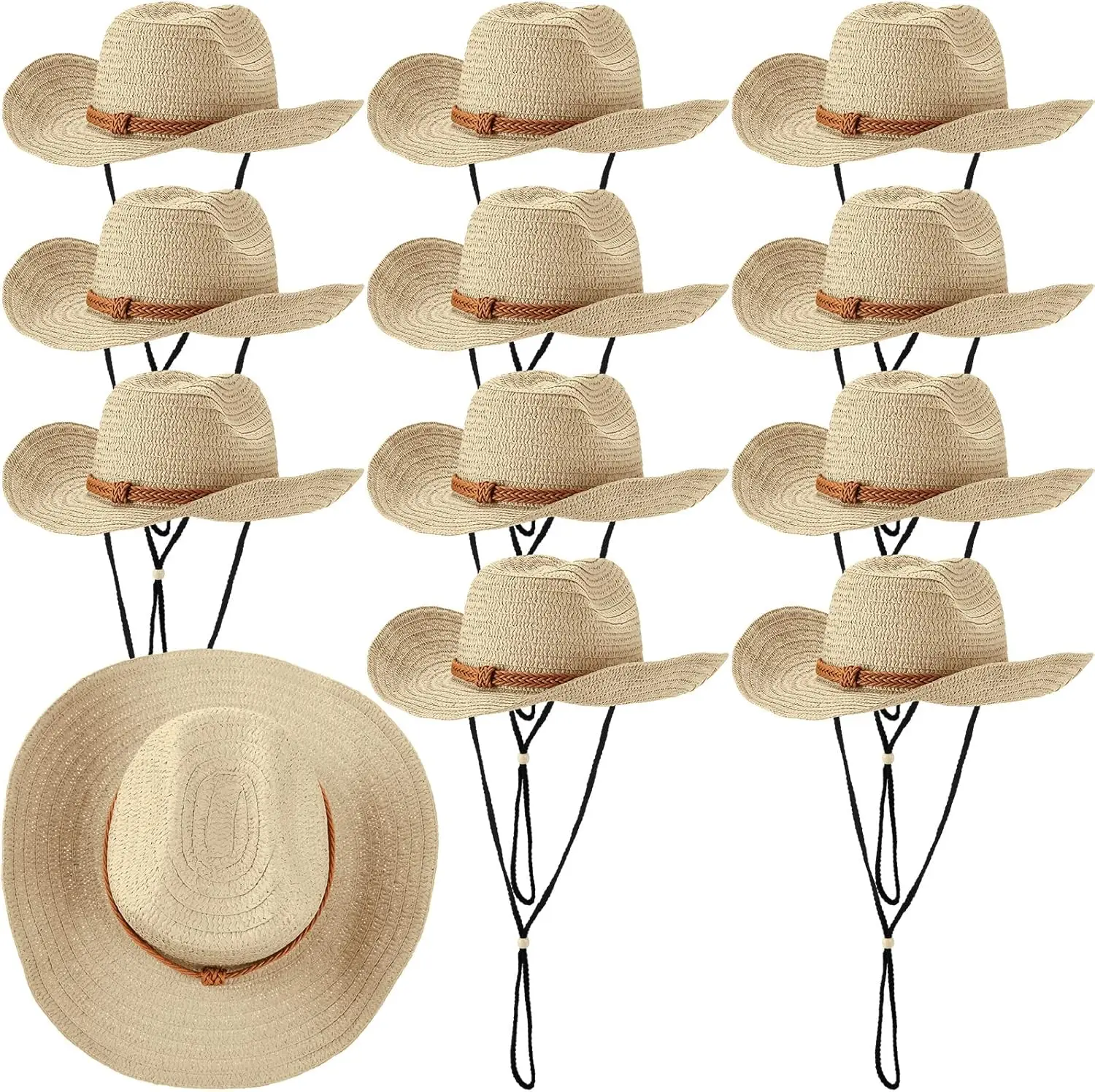 12 count Straw Cowboy Hat for Men Women Western Party Sun Protection Wide Brim Cowgirl for Summer Camping Garden Yard